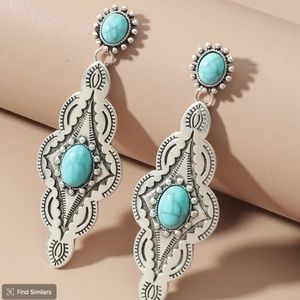 Faux Turquoise and Silver Earrings